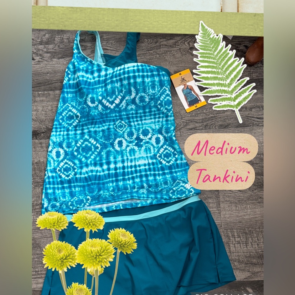 ZeroXposur Teal & Aqua Tie-Dye Tankini with Skort